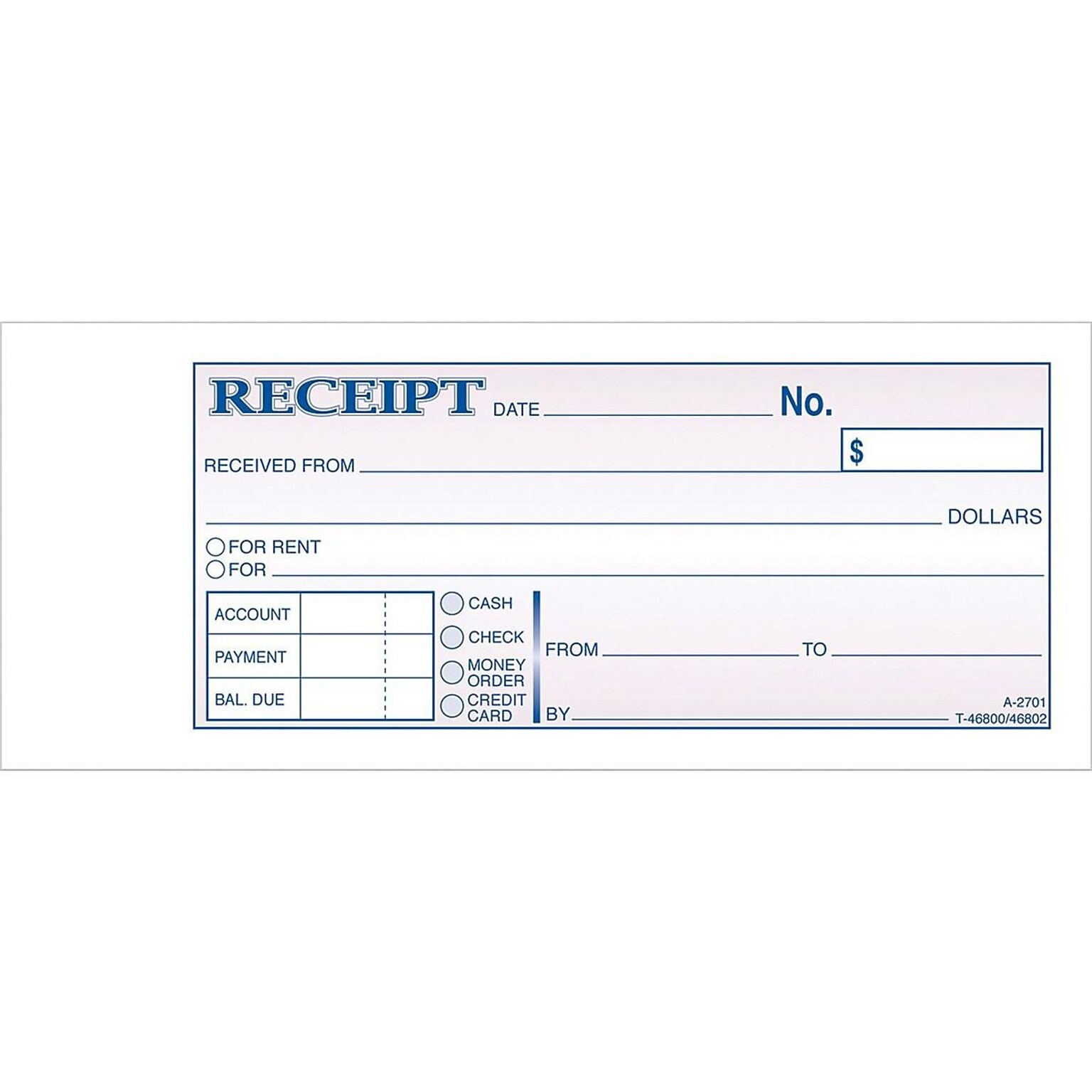 Adams Receipt Book, 7.19 x 2.75, White/Canary, 250 Sheets/Book, 5/Pack (DC2701)