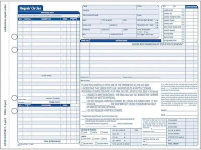 Adams 3-Part Carbonless Auto Repairs, 11.44L x 8.5W, 50 Sets/Book (GT3810)