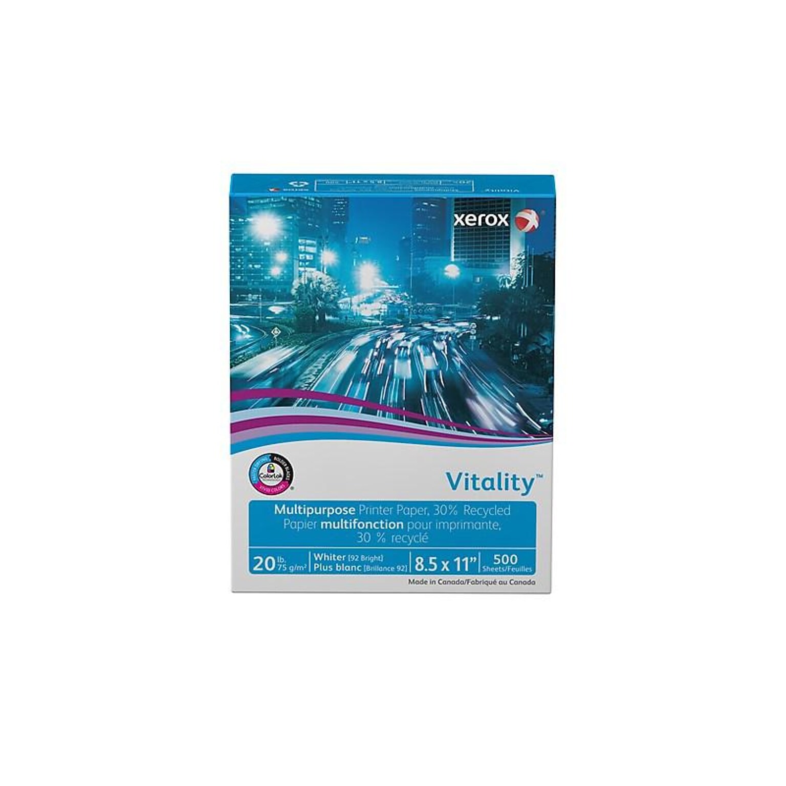 Xerox® Vitality® 8.5 x 11, 30% Recycled Multipurpose Paper, 20 lbs., 92 Brightness, 500/Ream