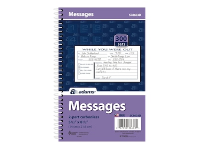 Adams Phone Message Pad, 5.5 x 8.5, Ruled, White, 100 Sheets/Pad (SC8603D)