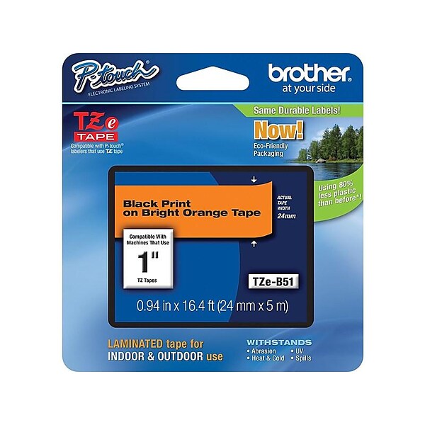Brother TZEB51 Label Maker Tape, 0.94W, Black On Fluorescent Orange