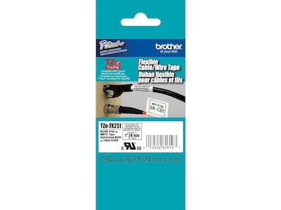 Brother P-touch TZe-FX251 Laminated Flexible ID Label Maker Tape, 1 x 26-2/10, Black on White (TZe