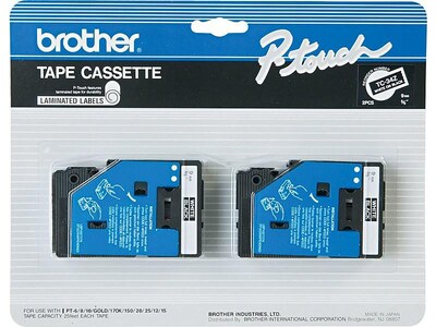 Brother P-touch TC-34Z Laminated Label Maker Tape, 3/8" x 25-2/10', White on Black, 2/Pack (TC-34Z)