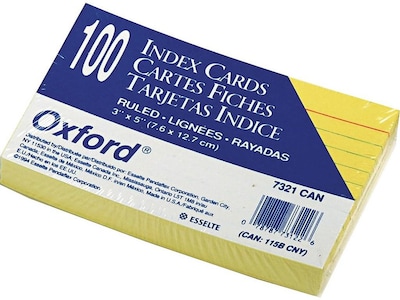 Oxford Ruled 3 x 5 Index Cards, Lined, Canary, 100/Pack (OXF 7321 CAN)