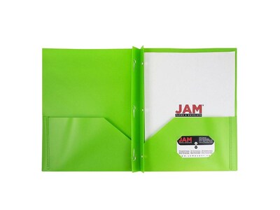 JAM Paper Plastic POP 2-Pocket  Folders with Metal Prong Fastener, Lime Green, 96/Carton (382ECligr)