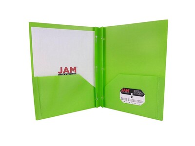 JAM Paper Plastic POP 2-Pocket  Folders with Metal Prong Fastener, Lime Green, 96/Carton (382ECligr)