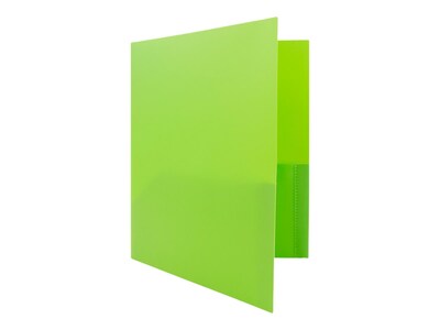 JAM Paper Plastic POP 2-Pocket  Folders with Metal Prong Fastener, Lime Green, 96/Carton (382ECligr)