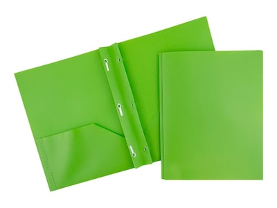 JAM Paper Plastic POP 2-Pocket  Folders with Metal Prong Fastener, Lime Green, 96/Carton (382ECligr)