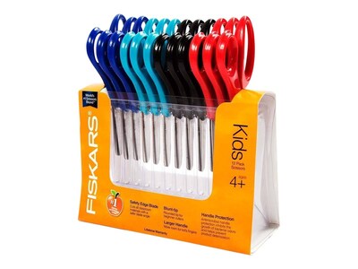 Fiskars Classpack 5 Stainless Steel Kids Scissors, Blunt Tip, Assorted Colors, 12/Pack (95017197J)