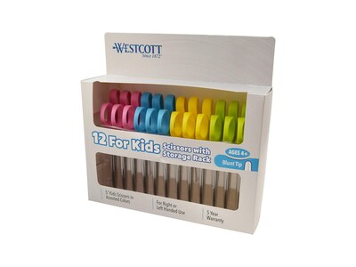 Westcott Value 5 Stainless Steel Kids Scissors, Blunt Tip, Assorted Colors, 12/Pack (04252)