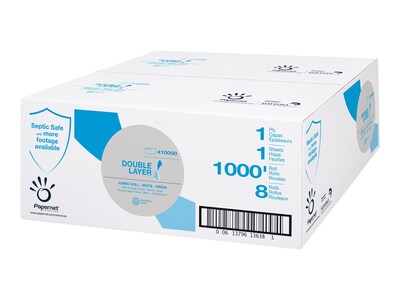 Sofidel Jumbo 1-Ply Jumbo Toilet Paper, White, 1000/Roll, 8 Rolls/Carton (410050)