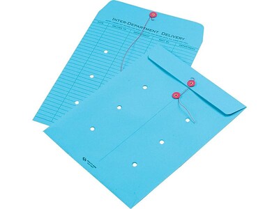 Quality Park Button & String Inter-Departmental Envelopes, 10" x 13", Blue, 100/Carton (QUA63577)