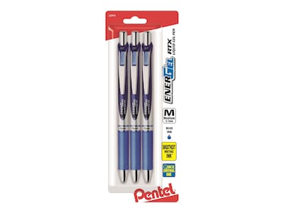 Pentel EnerGel RTX Retractable Gel Pens, Medium Point, Blue Ink, 3/Pack (BL77BP3C)