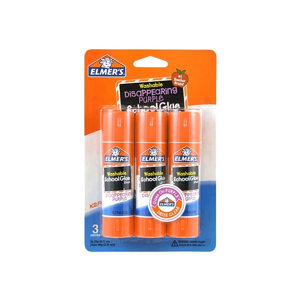 Elmers School Washable Glue Sticks, 0.77 oz., Purple, 3/Pack (E562)