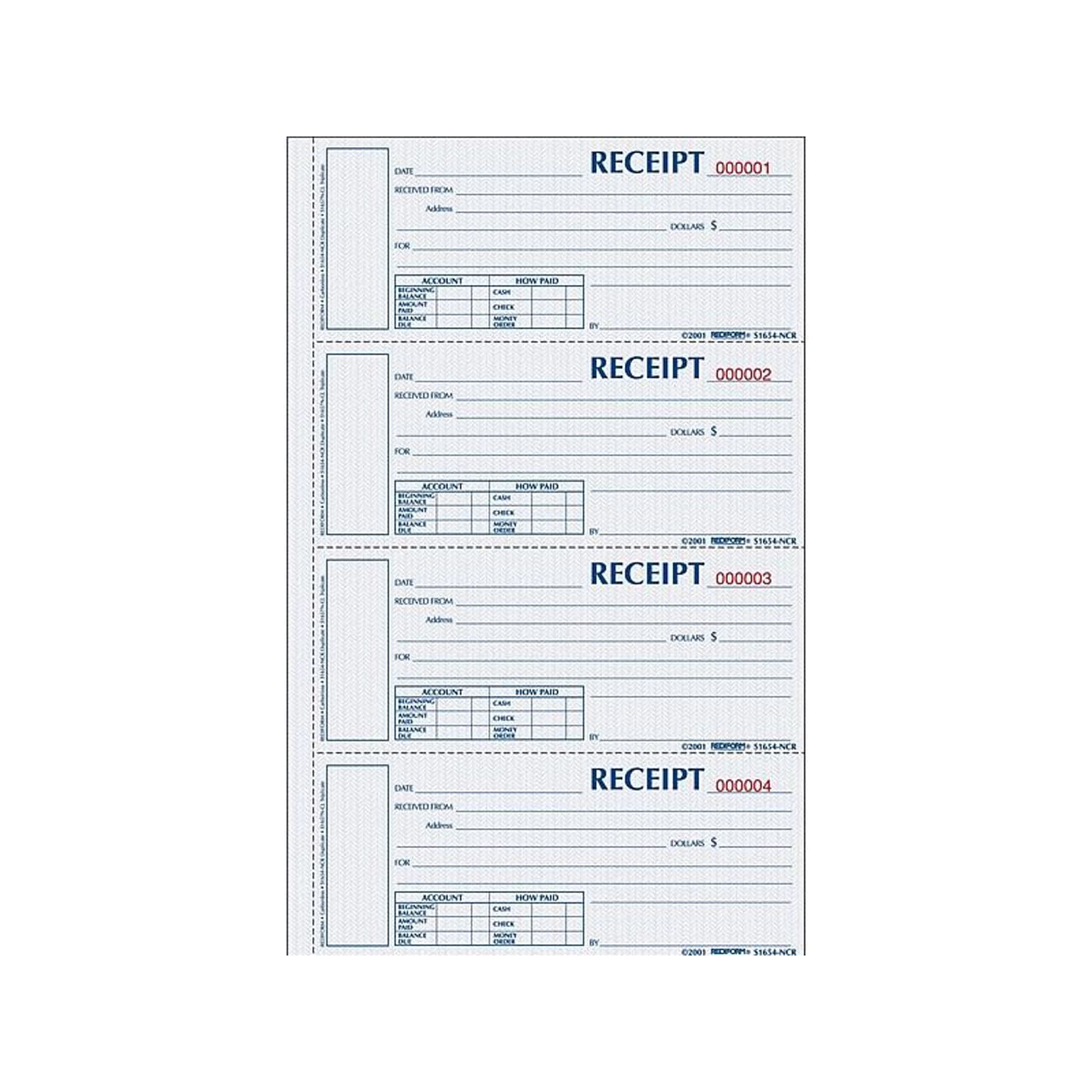 Rediform Money 3-Part Carbonless Receipt Book, 2.75 x 6.88, 200/Pack (S1657NCL)