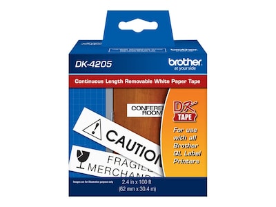 Brother DK-4205 Removable Wide Width Continuous Paper Labels, 2-4/10 x 100, Black on White (DK-420