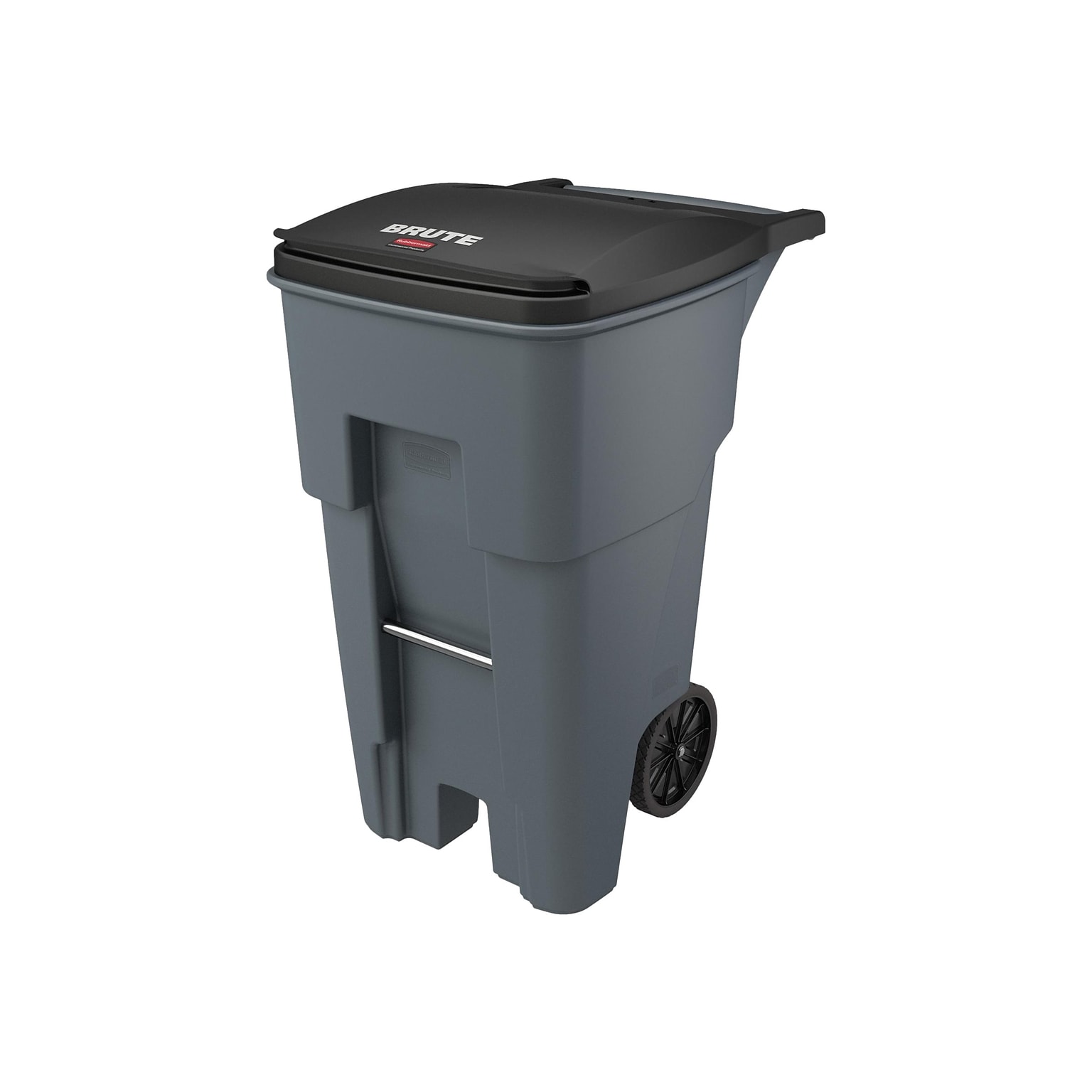 Rubbermaid BRUTE Rollout Outdoor Trash Can with Hinged Lid, Gray Plastic, 65 Gallon, Gray (FG9W2100GRAY)