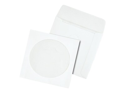 Quality Park Tech-No-Tear Sleeves for CD/DVD, White Paper, 100/Box (QUA77203)