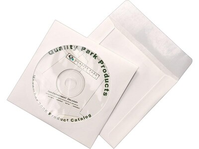 Quality Park Tech-No-Tear Sleeves for CD/DVD, White Paper, 100/Box (QUA77203)