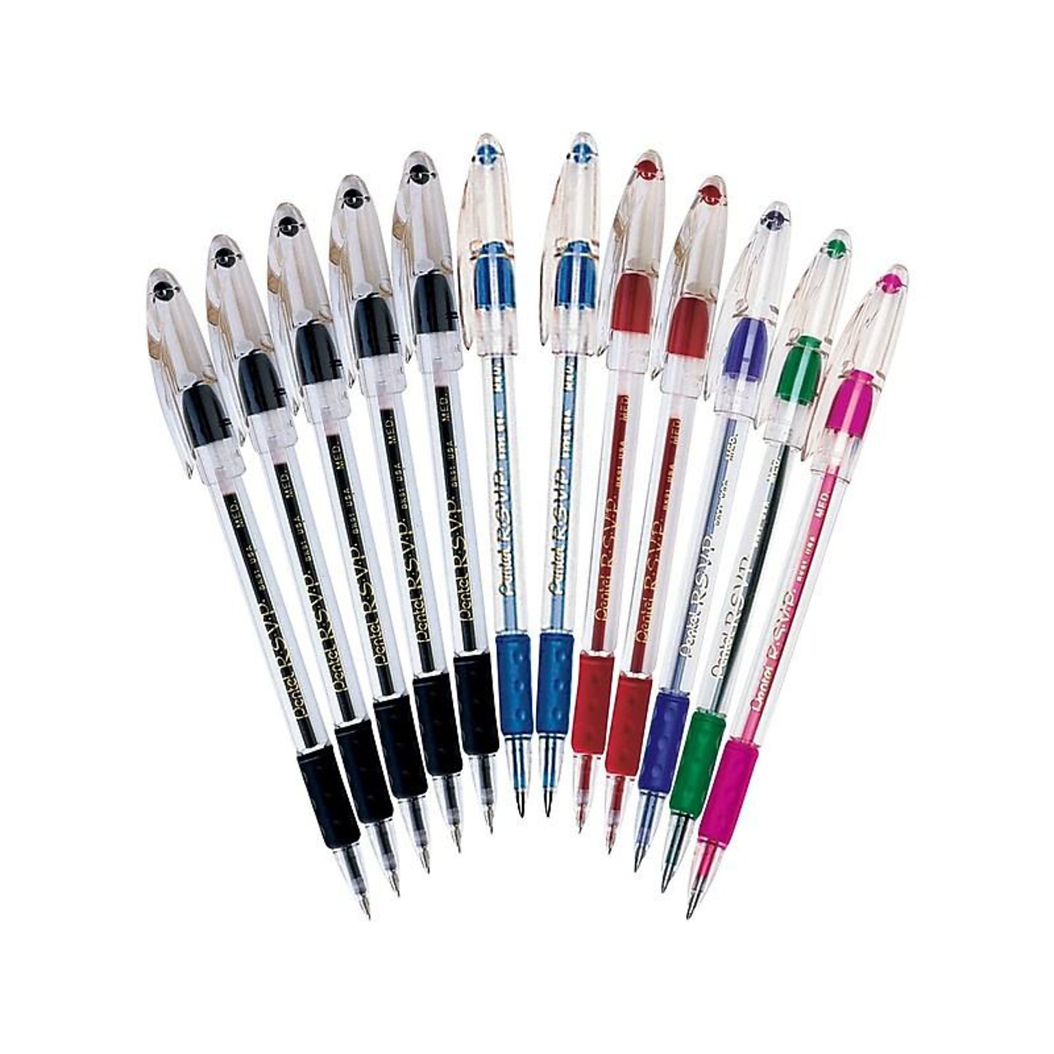 Pentel R.S.V.P. Ballpoint Pens, Medium Point, Assorted Color Ink, Dozen (BK91PC12M)