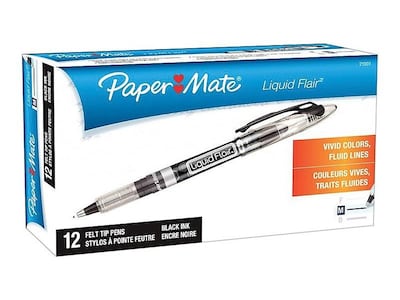 Paper Mate Liquid Flair Felt Pens, Medium Point, Black Ink, Dozen (21001)