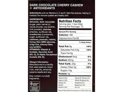 KIND PLUS Gluten Free Dark Chocolate Cherry Cashew Nut Bar, 12 Bars/Box (PHW17250)