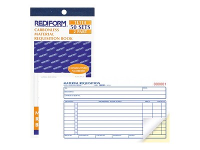 Rediform 2-Part Carbonless Purchase Requisitions, 4.25"L x 7.88"W, 50 Sets/Book (1L114)