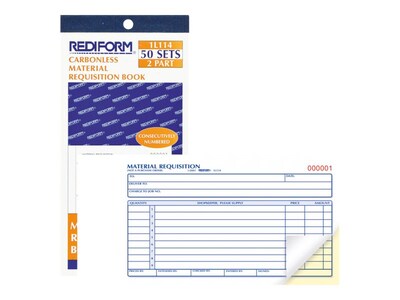 Rediform 2-Part Carbonless Purchase Requisitions, 4.25"L x 7"W, 50 Sets/Book (1L114)