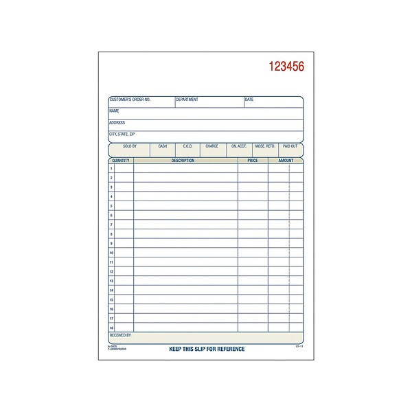Adams 3-Part Carbonless Sales Orders, 8.44L x 5.56W, 50 Sets/Book, 10/Box (TC5805-10)