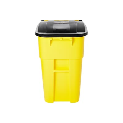 Rubbermaid BRUTE Rollout Outdoor Trash Can w/Lid, Yellow Plastic, 50 Gal. (FG9W2700YEL)