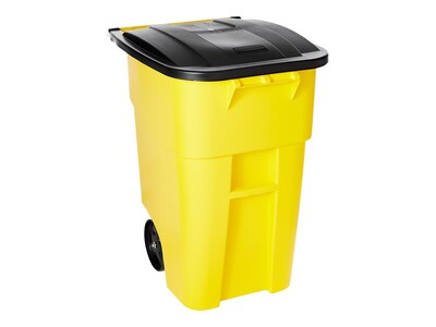 Rubbermaid BRUTE Rollout Plastic Outdoor Trash Can, 50 Gallon, Yellow (FG9W2700YEL)