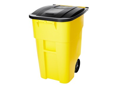 Rubbermaid BRUTE Rollout Plastic Outdoor Trash Can, 50 Gallon, Yellow (FG9W2700YEL)