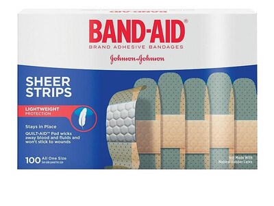 Band-Aid 0.75W x 3L Sheer Fabric Adhesive Bandages, 100/Box (4634)