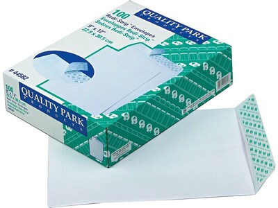 Quality Park Redi-Strip Catalog Envelopes, 9" x 12", White Wove, 100/Box (QUA44582)