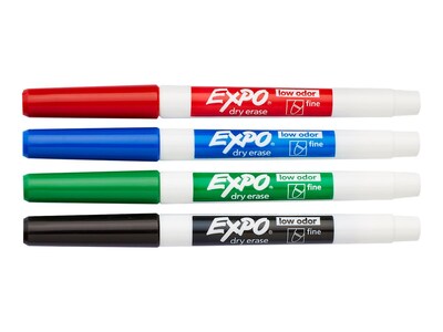 Expo Low Odor Dry Erase Markers, Fine Tip, Assorted, 4/Pack (86674)