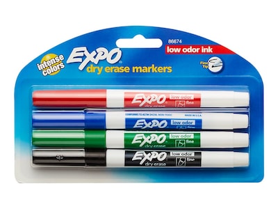 Expo Low-Odor Dry-Erase Marker Starter Set, Ultra Fine, Assorted, 5-Set