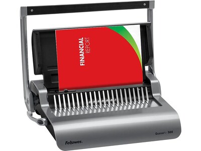 Fellowes Quasar+ Comb Binding Machine, 500 Sheet Capacity, Metallic Silver/Black (5227201)