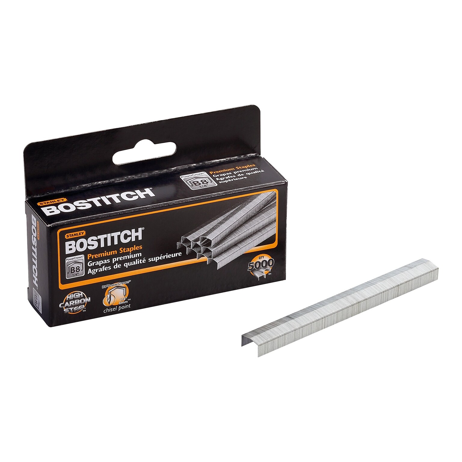 Bostitch B8 PowerCrown 1/4 Length Standard Multi-Use Staples, Full Strip, 5000/Box, 100 Boxes/Carton (STCRP21151/4PC)