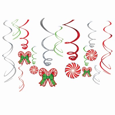 Amscan Candy Cane Swirl Decorations, Assorted Colors, 12 Swirls/Set, 3 Sets/Pack, (679852)