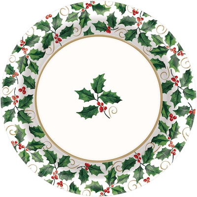 Amscan Seasonal Paper Plates, 10 Diameter, Red/Green Holly, 40 Plates/Set, 4 Sets/Pack (721330)