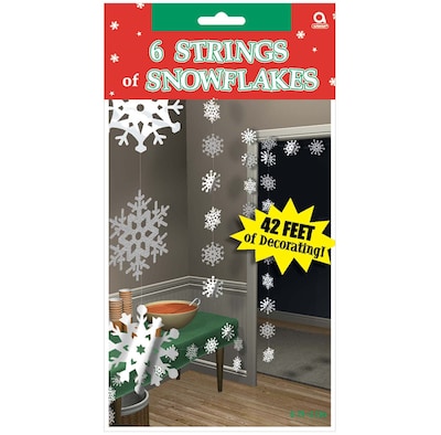 Amscan Snowflake String Decorations, Silver/White, 6/Set, 3 Sets/Pack,(672015)