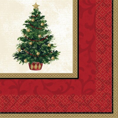 Amscan Classic Beverage Napkin, Vintage Christmas Tree, 16 Napkins/Set, 5 Sets/Pack (509900)
