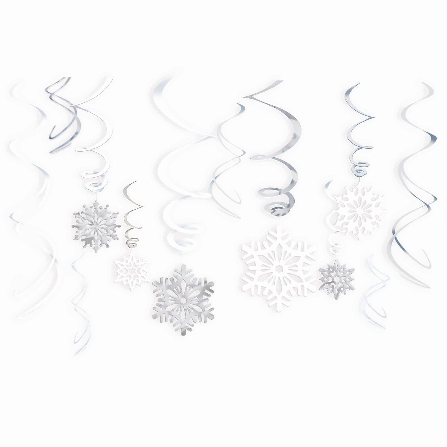 Amscan Snowflake Swirl Decorations, Silver/White, 12 Swirls/Set, 3 Sets