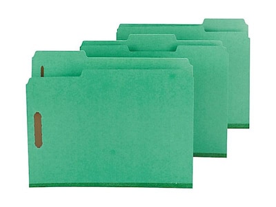 Smead Pressboard Classification Folders with SafeSHIELD Fasteners, 1/3-Cut Tab, Letter Size, Green,