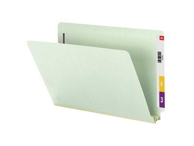 Smead End Tab Classification Folders with SafeSHIELD Fasteners, Legal Size, Gray/Green, 25/Box (37715)