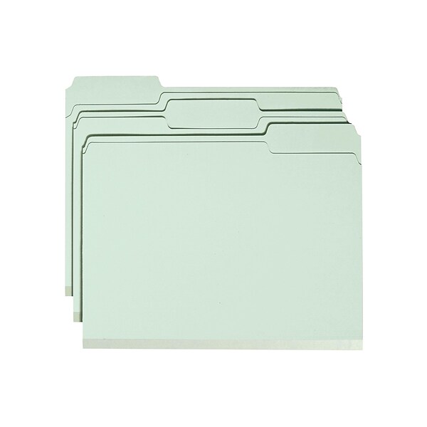 Smead Pressboard Classification Folders with SafeSHIELD Fasteners, 1/3-Cut Tab, Letter Size, Gray/Green, 25/Box (14931)