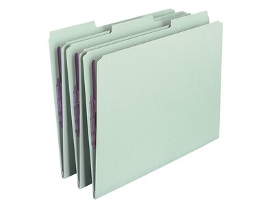 Smead Pressboard Classification Folders with SafeSHIELD Fasteners, 1/3-Cut Tab, Letter Size, Gray/Green, 25/Box (14931)