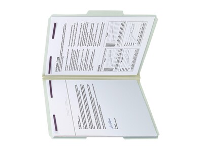 Smead Pressboard Classification Folders with SafeSHIELD Fasteners, 1/3-Cut Tab, Letter Size, Gray/Green, 25/Box (14931)