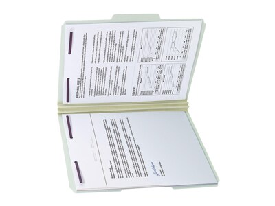 Smead Pressboard Classification Folders with SafeSHIELD Fasteners, 1/3-Cut Tab, Letter Size, Gray/Green, 25/Box (14934)