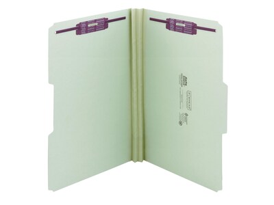Smead Pressboard Classification Folders with SafeSHIELD Fasteners, 1/3-Cut Tab, Legal Size, Gray/Green, 25/Box (19934)
